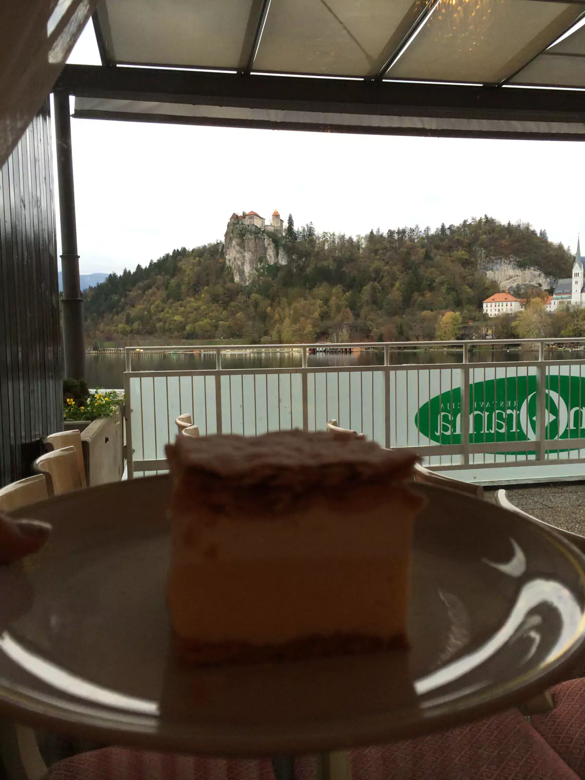 Dessert with Lake Bled and Bled Castle Slovenia