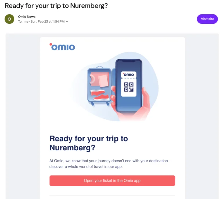 Email from Omio - Ready for your trip to Nuremberg?