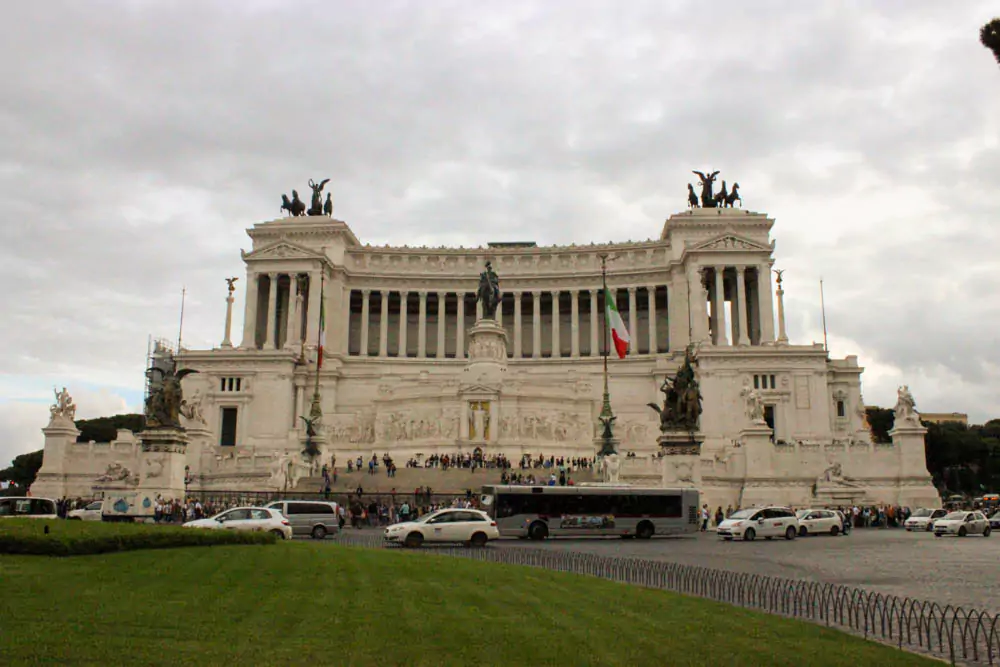 Monument to Victor Emmanuel II in Rome, Italy, also known as Altare della Patria, featuring white marble columns, grand staircases, bronze statues, and the iconic equestrian figure of the first king of unified Italy.