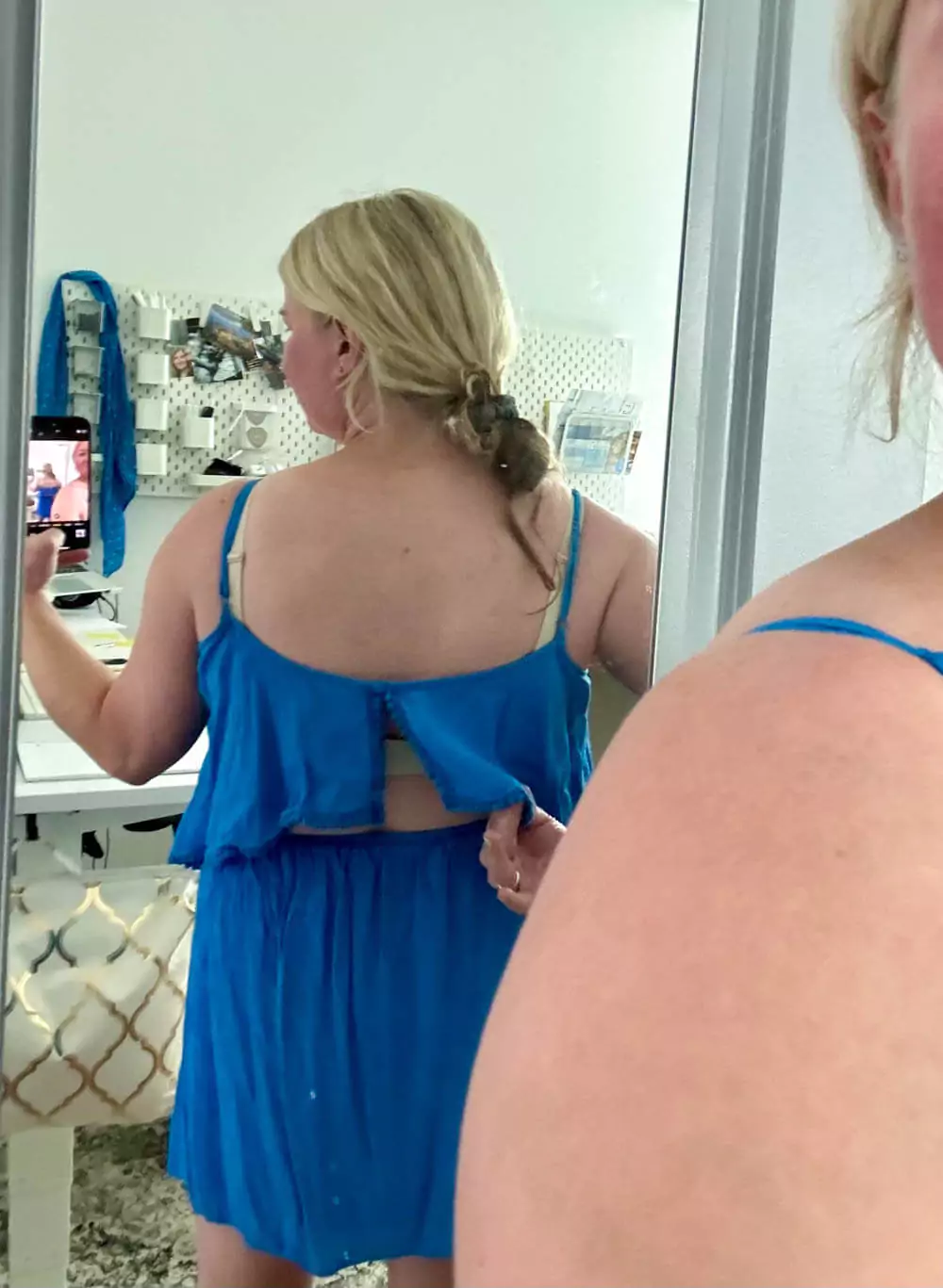 Blue dress from the back.
