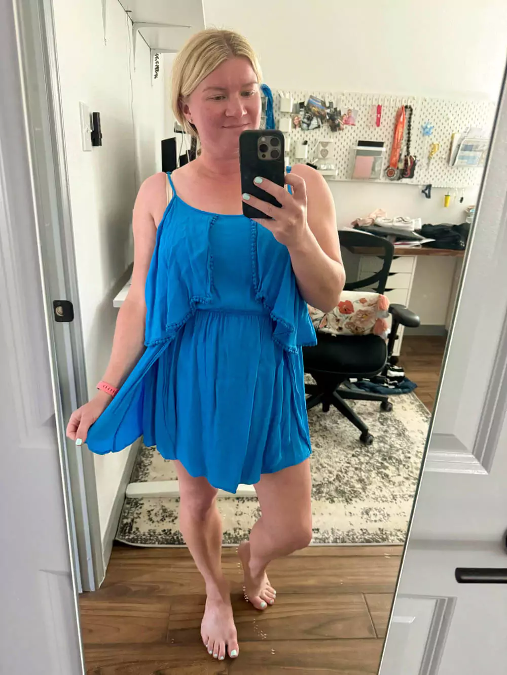 Blue dress from the front.