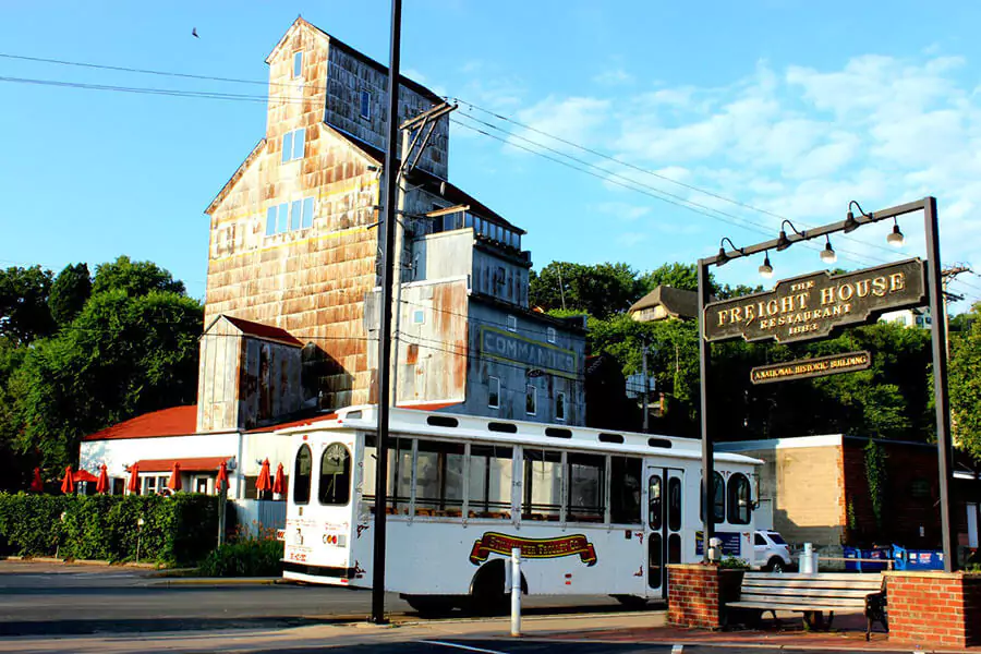 Historic mining building in Stillwater, Minnesota, featuring aged brickwork, tall windows, and industrial architecture. Set against a small-town backdrop, the structure reflects the area’s historical roots and rustic charm.